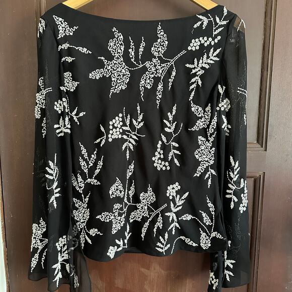 VINTAGE | J. LAXMI New York | Beaded Chiffon Cowl Neck Evening Top | Size Large - Picture 5 of 5